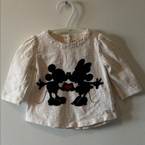 Gap & Disney Long Sleeve Shirt With Mickey And Minnie, 3-6M, PRELOVED